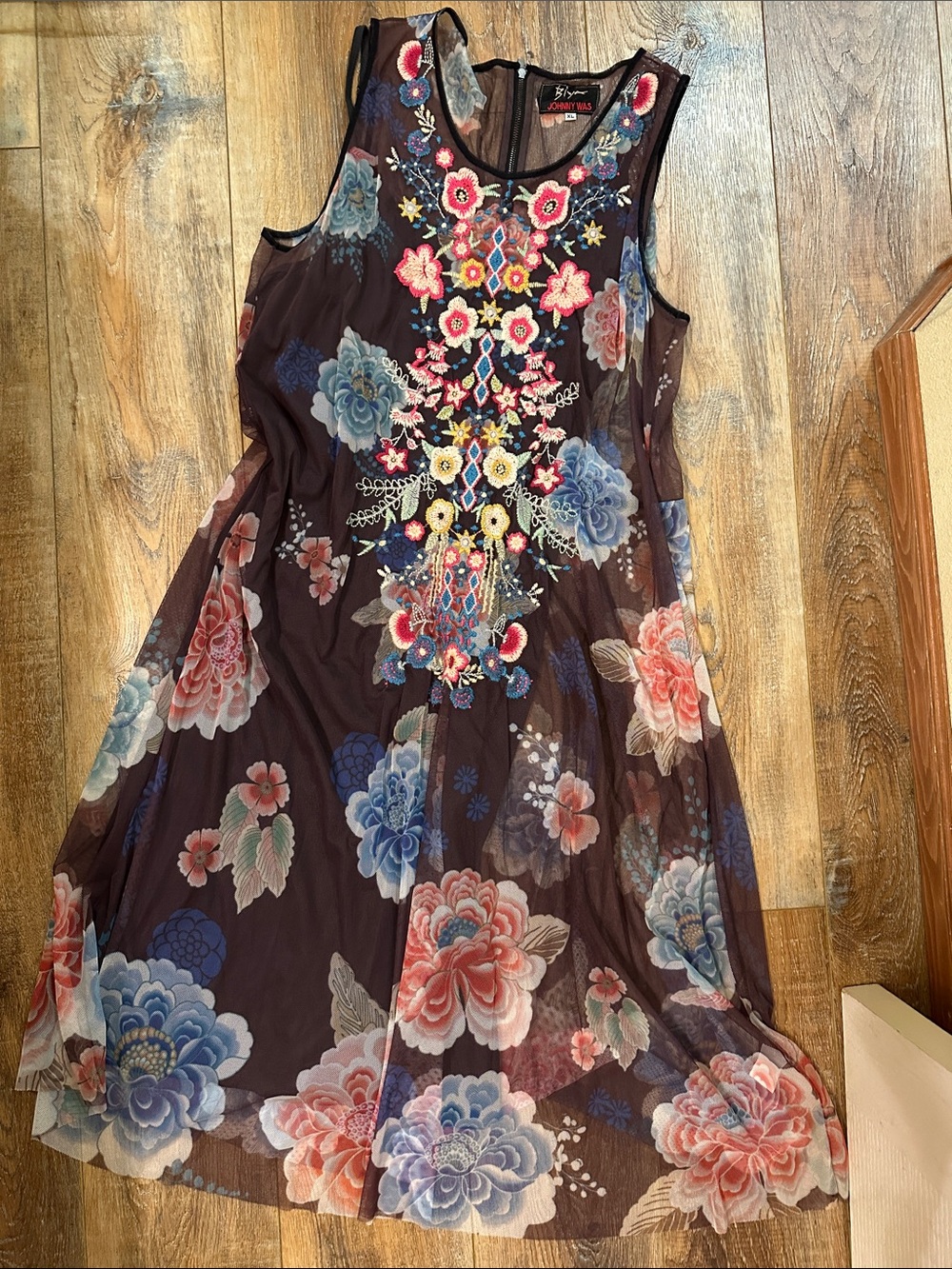 Biya Johnny Was Embroidered Mesh Dress, size XL detached inside liner XL